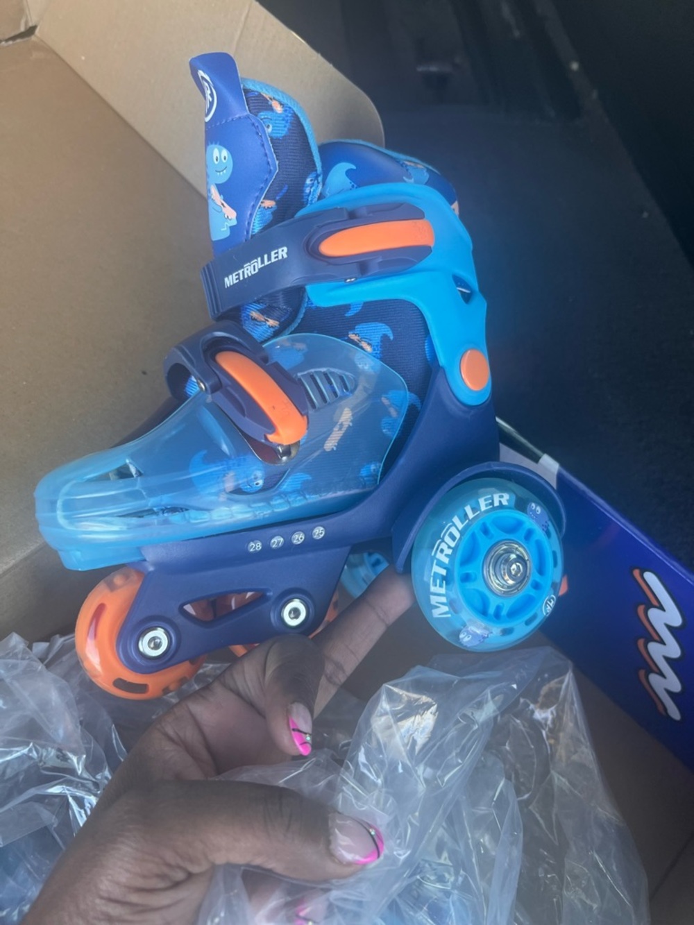 Kids Blue and Orange Adjustable Roller Skates